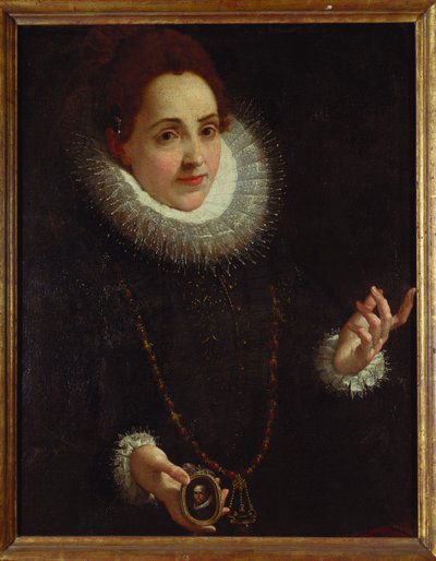 Portret damy trzymającej portretową miniaturę dżentelmena autorstwa Lodovico Carracci