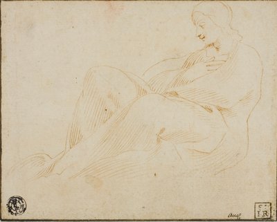 Siedząca udrapowana kobieta w profilu autorstwa Lodovico Carracci
