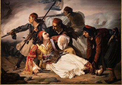 Śmierć Marco Botzarisa, ok. 1841 r. (olej na płótnie) autorstwa Lodovico Lipparini