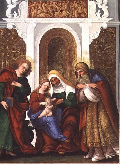 Madonna z Dzieciątkiem z Św. Anna, Jan Ewangelista i Zachariasz lub Madonna i św. Anna od Wiśni (panel) autorstwa Lodovico Mazzolino