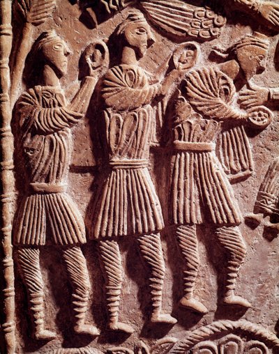 Sztuka lombardzka: mądrzy królowie, płaskorzeźba z ołtarza księcia Rachisa - Rzeźba, Sztuka Lombardzka, 737-744 - Cividale del Friuli, Muzeum Chretien, skarb katedry autorstwa Lombard School