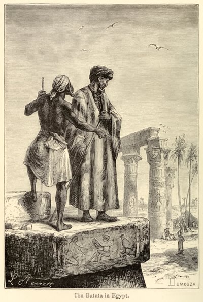 Średniowieczny podróżnik „Ibn Battuta w Egipcie” Muhammad Ibn Battuta odwiedzający Egipt autorstwa Léon (after) Benett