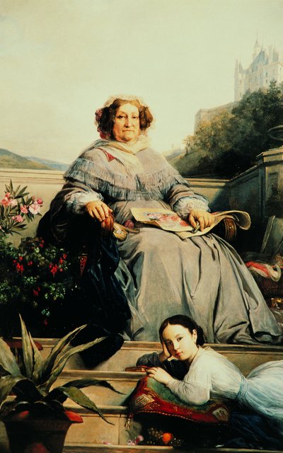 Portret Madame Clicquot, z domu Ponsardin 1777-1866 z córką, w latach 1851-1860. autorstwa Léon Cogniet
