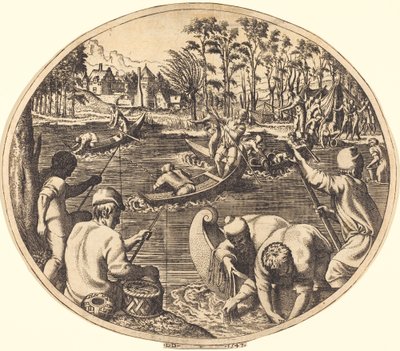 Scena wędkarska autorstwa Léon Davent after Francesco Primaticcio