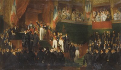 Ludwik Filip I zostaje zaprzysiężony na króla przed Izbą Deputowanych, 9 sierpnia 1830 r autorstwa Léon Jean Basile Perrault