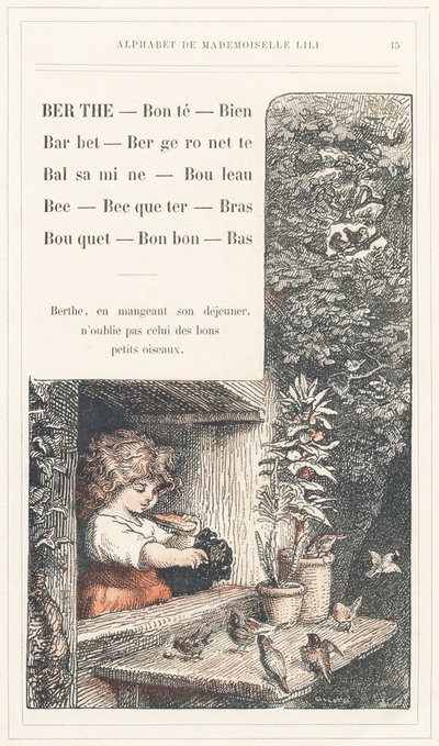 Berthe, Bonte, Well, Barbet, Bergeronnette, Balsamine, Birch, Beak, Becqueter, Arm, Bouquet, Candy, Bottom, strona 15 - Alfabet autorstwa Mademoiselle Lili, L. Froelicha i taty (samego Hetzela). Bibliotheque  Magasin d