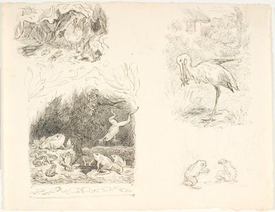 Cztery szkice ilustracji dla Skrubtoadsena, H.C. Nowe przygody i historie Andersena autorstwa Lorenz Frølich