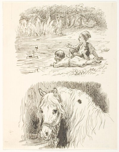 Dwa szkice ilustracji do Skarnbassen autorstwa Lorenz Frølich
