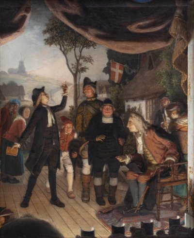 Ludvig Holberg na próbie sztuki Erasmus Montanus, akt IV, scena 2 autorstwa Lorenz Frølich