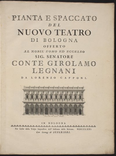Plan i przekrój nowego teatru w Bolonii autorstwa Lorenzo Capponi, after Antonio Galli Bibiena
