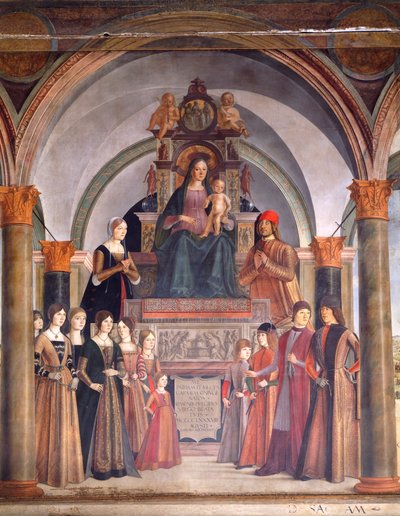 Madonna z Dzieciątkiem z aniołami, autorstwa Lorenzo Costa (ok. 1537-1583), kaplica Bentivoglio w kościele San Giacomo Maggiore, Bolonia, Włochy autorstwa Lorenzo Costa