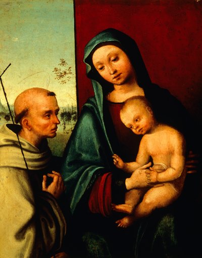 Madonna z Dzieciątkiem i św. Franciszkiem – Lorenzo Costa (ok. 1537-1583), detal autorstwa Lorenzo Costa