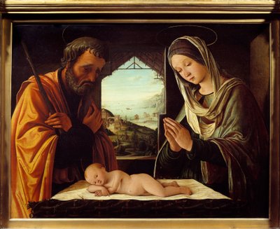 Obraz szopkowy na drewnie Lorenzo Costa (1460-1535) 1490 wym. 0,65x0,85 m Lyon, Musee des Beaux Arts autorstwa Lorenzo Costa
