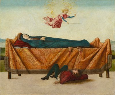 Cud Katafalku (panel B), ok. 1500-1506 (tempera na panelu) autorstwa Lorenzo Costa