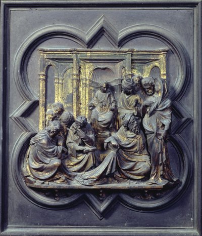 Chrystus wśród lekarzy, czwarty panel drzwi północnych baptysterium San Giovanni, 1403-24 (brąz) autorstwa Lorenzo Ghiberti