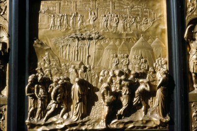 Izraelici biorą Jerycho, fragment drzwi baptysterium, Florencja, Włochy, ok. XV w. autorstwa Lorenzo Ghiberti