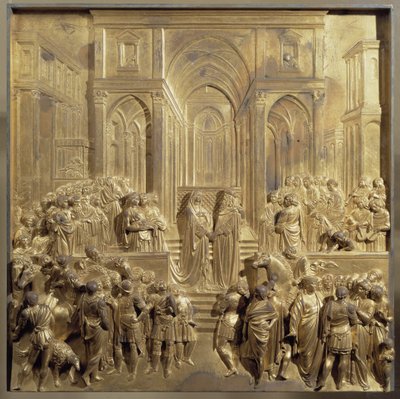Spotkanie króla Salomona i królowej Saby. Oryginalny znak Bramy Niebios autorstwa Lorenzo Ghiberti