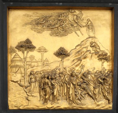 Mojżesz otrzymuje Tablice Prawa, płaskorzeźba, Brama Raju Baptysterium o..., 2015 (zdjęcie) autorstwa Lorenzo Ghiberti