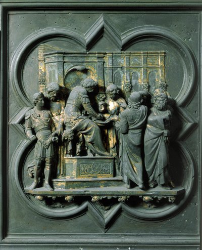 Brama Północna (na północy zwana Bramą Krzyża), detal zewnętrzny: „Chrystus stoi w obliczu Poncjusza Piłata (Pontius Pilatius)” Rzeźba z brązu wykonana przez Lorenzo Ghiberti (1378-1455) autorstwa Lorenzo Ghiberti