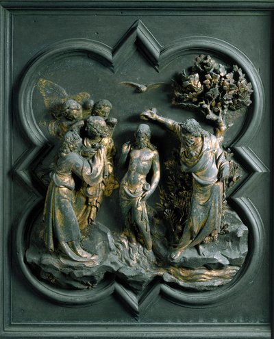 Porta Północna (zwana Bramą Krzyżową, od północy), detal zewnętrzny: „”chrzest Chrystusa””Rzeźba z brązu wykonana przez Lorenzo Ghiberti (1378-1455) autorstwa Lorenzo Ghiberti