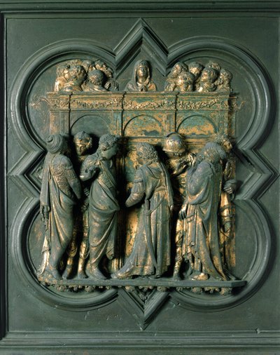 Portyk Północny (zwany Porte de la Croix, na północy), detal zewnętrzny: "Pentecote" rzeźba z brązu wykonana przez Lorenzo Ghiberti (1378-1455) autorstwa Lorenzo Ghiberti