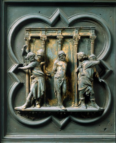 Porte Północnej (zwanej Porte de la Croix, na północy), detal zewnętrzny: „” la biczowanie”” Rzeźba z brązu wykonana przez Lorenzo Ghiberti (1378-1455) autorstwa Lorenzo Ghiberti