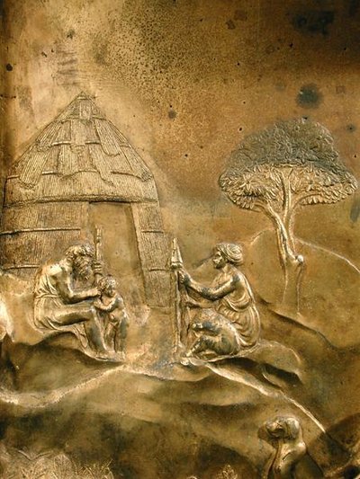 Opowieść o Kainie i Ablu, detal z oryginalnego panelu na wschodnich drzwiach Baptysterium autorstwa Lorenzo Ghiberti