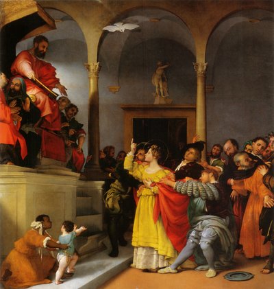 Ołtarz św. Łucji. Św. Łucja przed sędzią autorstwa Lorenzo Lotto