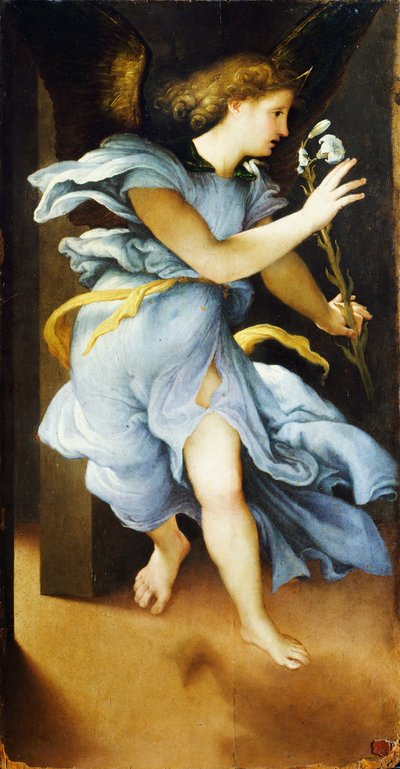 Anioł Zapowiadający, ok. 1525, Lorenzo Lotto (1480 ca-1556), olej na desce, 82x42 cm autorstwa Lorenzo Lotto