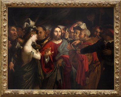 Chrystus i cudzołożna kobieta. Obraz Lorenzo Lotto (1480-1556), olej na płótnie autorstwa Lorenzo Lotto