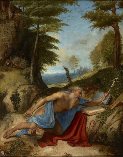 Pokutujący Święty Jerome. Około 1513 r. autorstwa Lorenzo Lotto