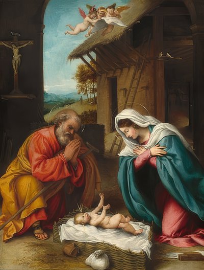 Narodziny Chrystusa. 1523 autorstwa Lorenzo Lotto