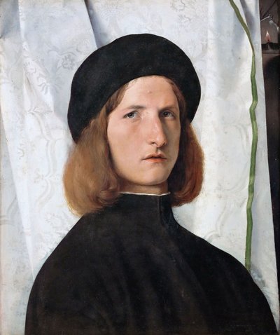 niemiecki: Bildnis eines Jünglings vor weißem Vorhang Portret młodego mężczyzny z lampą autorstwa Lorenzo Lotto