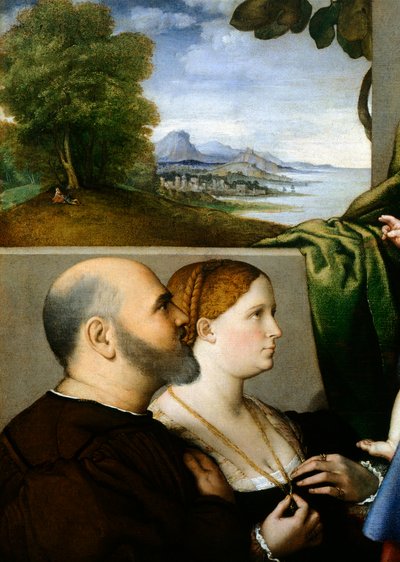 Мадонна ба хоёр донортой хүүхэд, Лорензо Лотто (1480-1556), зотон дээр тосон зураг, 857x1155 см, detailpoli autorstwa Lorenzo Lotto