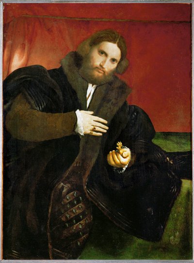 Człowiek ze złotym zwierzęcym pazurem (olej na płótnie) autorstwa Lorenzo Lotto