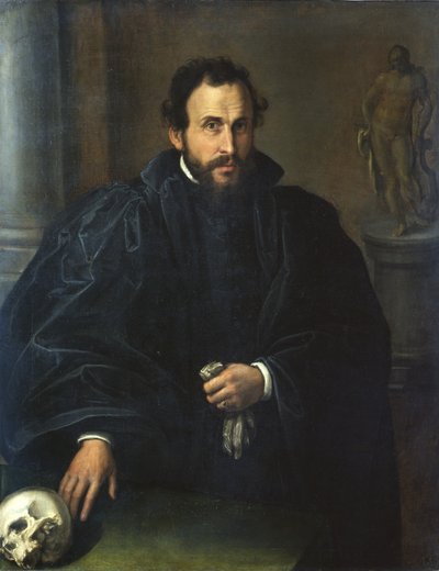 Portret mężczyzny z czaszką, ok.1545 autorstwa Lorenzo Lotto
