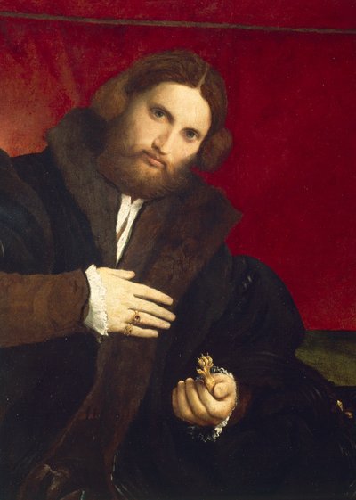 Portret dżentelmena z lwią łapą, autorstwa Lorenzo Lotto (1480 ca-1556), olej na płótnie, 95,5 x 69,5 cm autorstwa Lorenzo Lotto