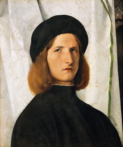 Renesans: Portret młodego mężczyzny na tle białej kurtyny par Lotto, Lorenzo (1480-1556), ok. 1508. Olej na drewnie, 42,3x35,3. Muzeum Historii Sztuki, Wiedeń autorstwa Lorenzo Lotto