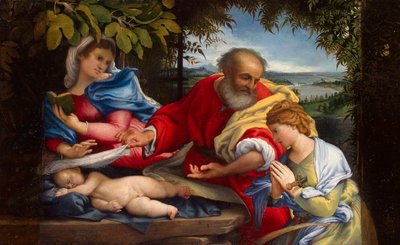 Odpocznij w ucieczce do Egiptu ze Świętą Justyną, 1529. autorstwa Lorenzo Lotto