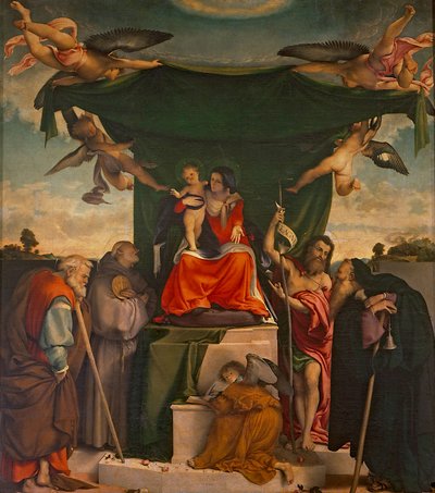 Ołtarz San Bernardino autorstwa Lorenzo Lotto ( ok. 1480-1556), olej na płótnie, 300x275 cm Kościół San Bernardino Pignolo, Bergamo autorstwa Lorenzo Lotto