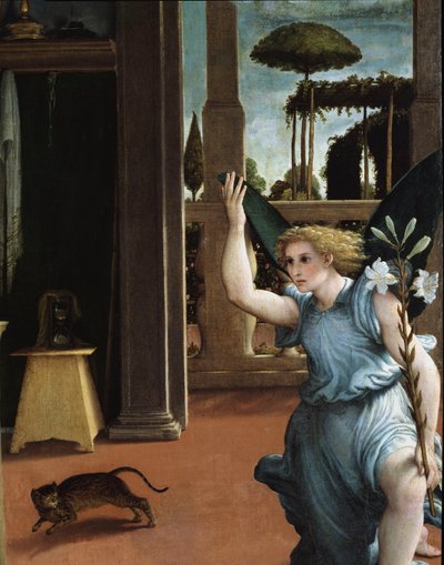 Zwiastowanie, szczegół Anioła autorstwa Lorenzo Lotto