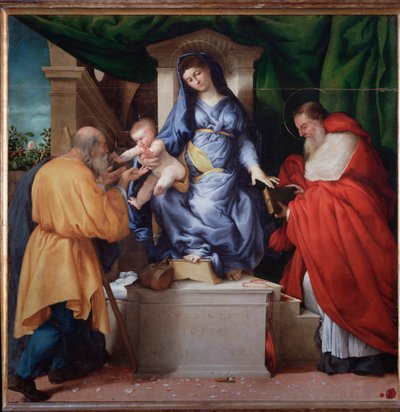 Dziewica z Dzieciątkiem ze św. Hieronimem i św. Józefem (zwana Madonna delle Rose) - Malarstwo autorstwa Lorenzo Lotto