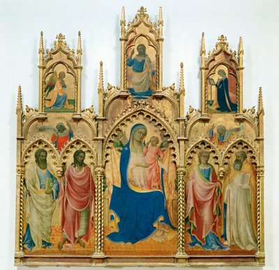 Madonna i Dzieciątko Jezus, święci u góry: Zwiastowanie (tempera na drewnie) autorstwa Lorenzo Monaco