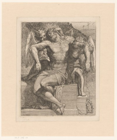Martwy Chrystus wspierany przez dwóch aniołów autorstwa Lorenzo Sabatini