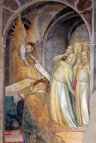 Archanioł Gabriel zapowiada Zachariaszowi narodziny Jana Chrzciciela, szczegół (Fresco autorstwa Lorenzo Salimbeni