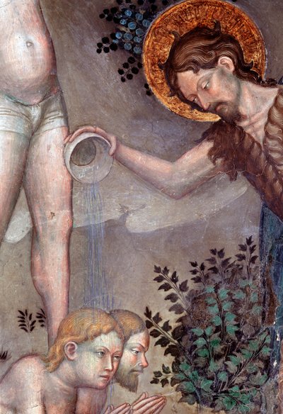Św. Jan Chrzciciel chrzczący tłumy w rzece Jordan, detal (Fresco autorstwa Lorenzo Salimbeni