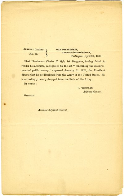 General Orders, nr 11, Departament Wojny, Biuro Adiutanta Generalnego, Waszyngton, 23 kwietnia 1861 r autorstwa Lorenzo Thomas