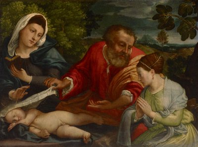 Święta Rodzina z Donatrix jako Święta Katarzyna Aleksandryjska, ok. 1540-1545 autorstwa Lorenzo attr. to Lotto