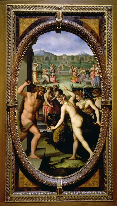 Herkules zabija smoka Hesperydów, 1572 (olej na łupku) autorstwa Lorenzo dello Sciorina