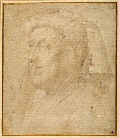 Popiersie mężczyzny noszącego przyzwoitkę (metalowy punkt wzmocniony bielą na papierze) autorstwa Lorenzo di Credi